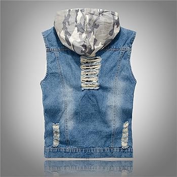 DGHM-JLMY Men's Casual Button Denim Vest Camouflage Hooded